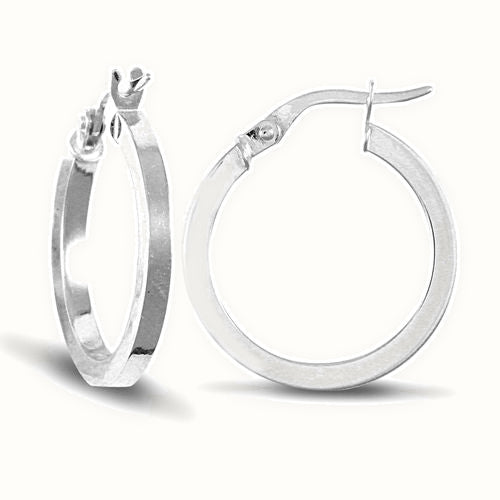 9ct white gold square tube creole Hoop Earrings