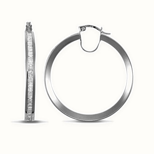 9ct white gold channel set cubic zirconia creole Hoop Earrings