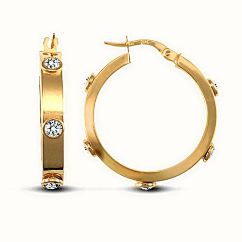 9ct yellow gold CZ set Hoop Earrings