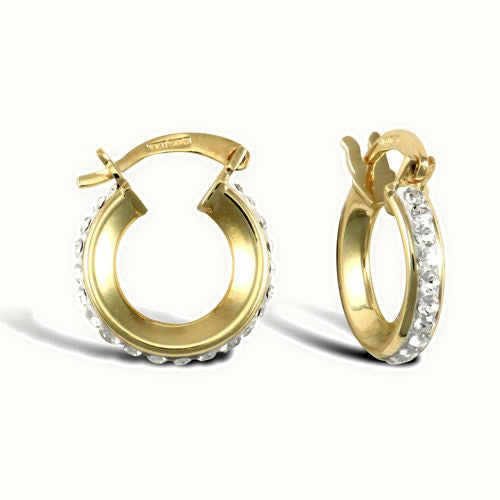 9ct yellow gold pave set cubic zirconia creole hoop earrings