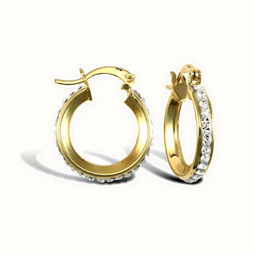 9ct yellow gold pave set cubic zirconia creole hoop earrings