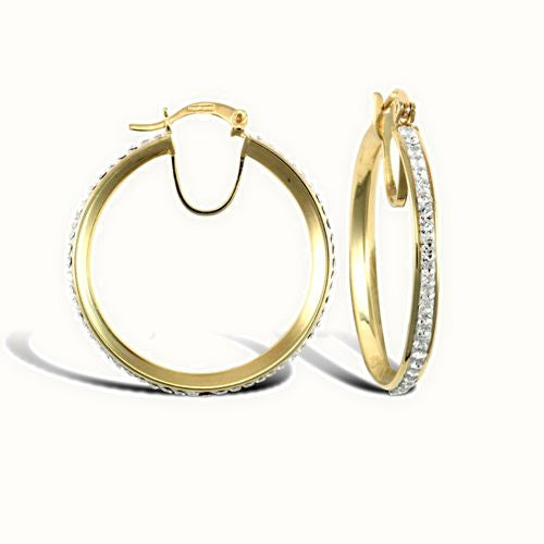9ct yellow gold pave set cubic zirconia creole hoop earrings