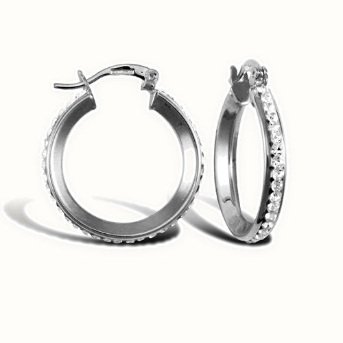 9ct white gold pave set cubic zirconia creole hoop earrings