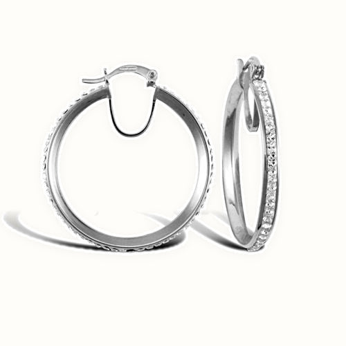 9ct white gold pave set cubic zirconia creole hoop earrings