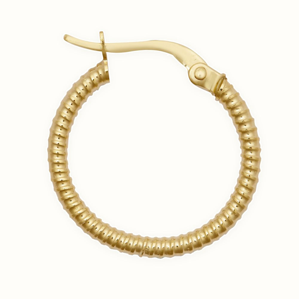 9ct Yellow Ribbed Polished hoop Earrings