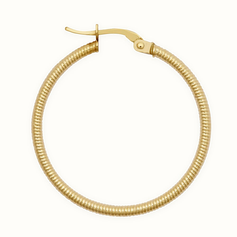 9ct Yellow Ribbed Polished hoop Earrings