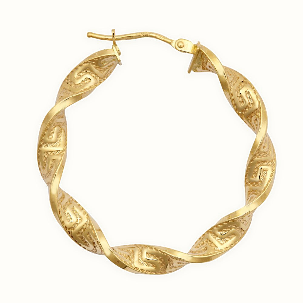 9ct Yellow Greek Key hoop Earrings