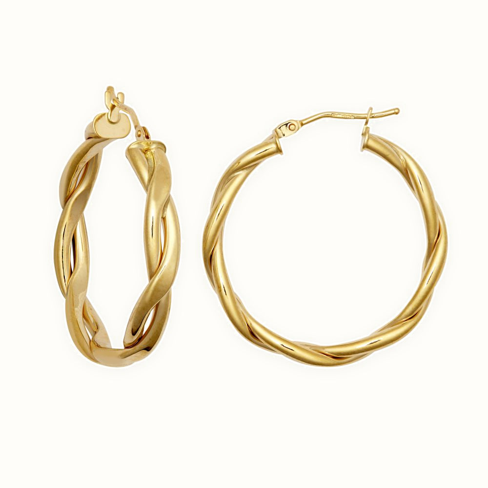 9ct Yellow Double Tubed Plaited Polished hoop Earrings