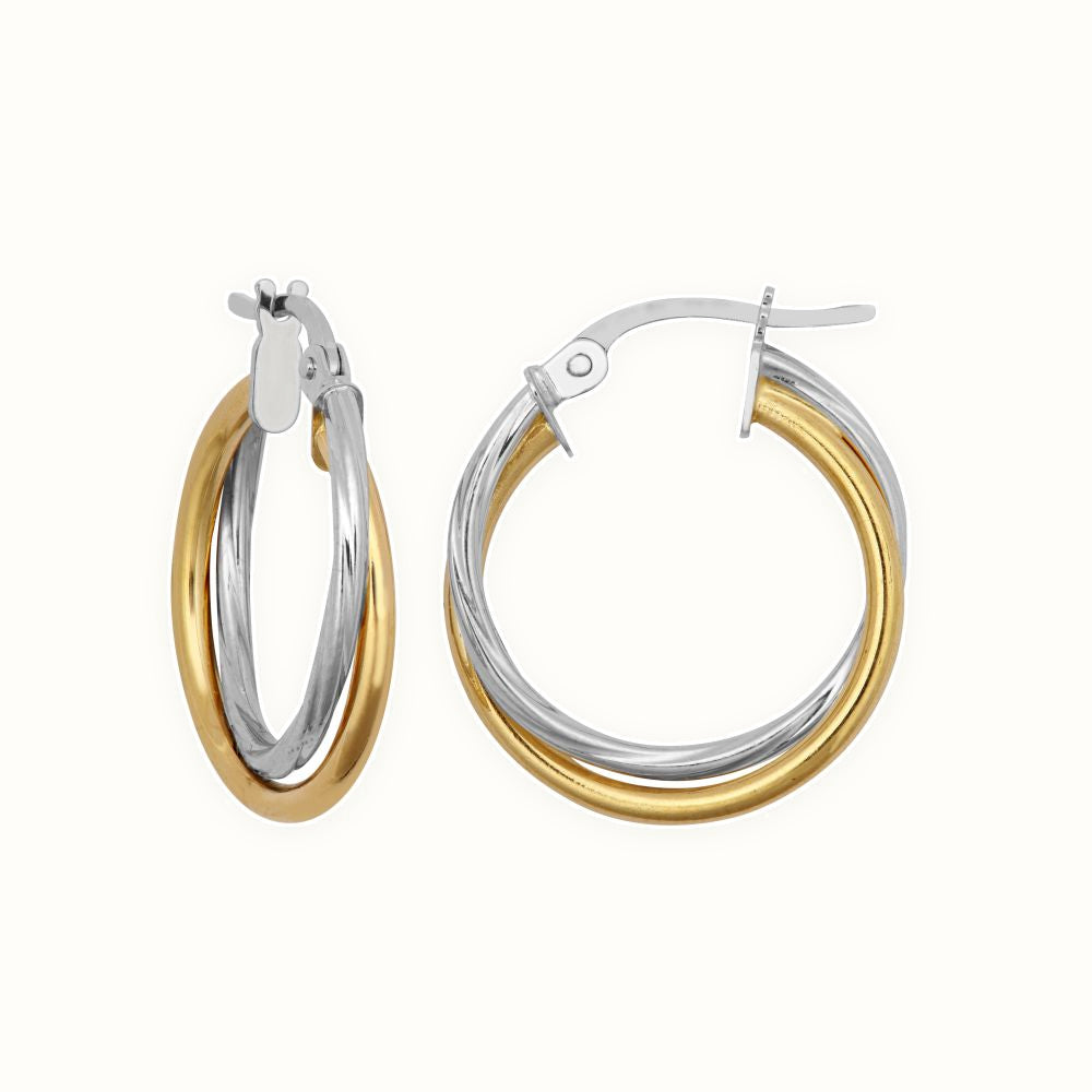9ct Yellow White Double Hoop Earrings
