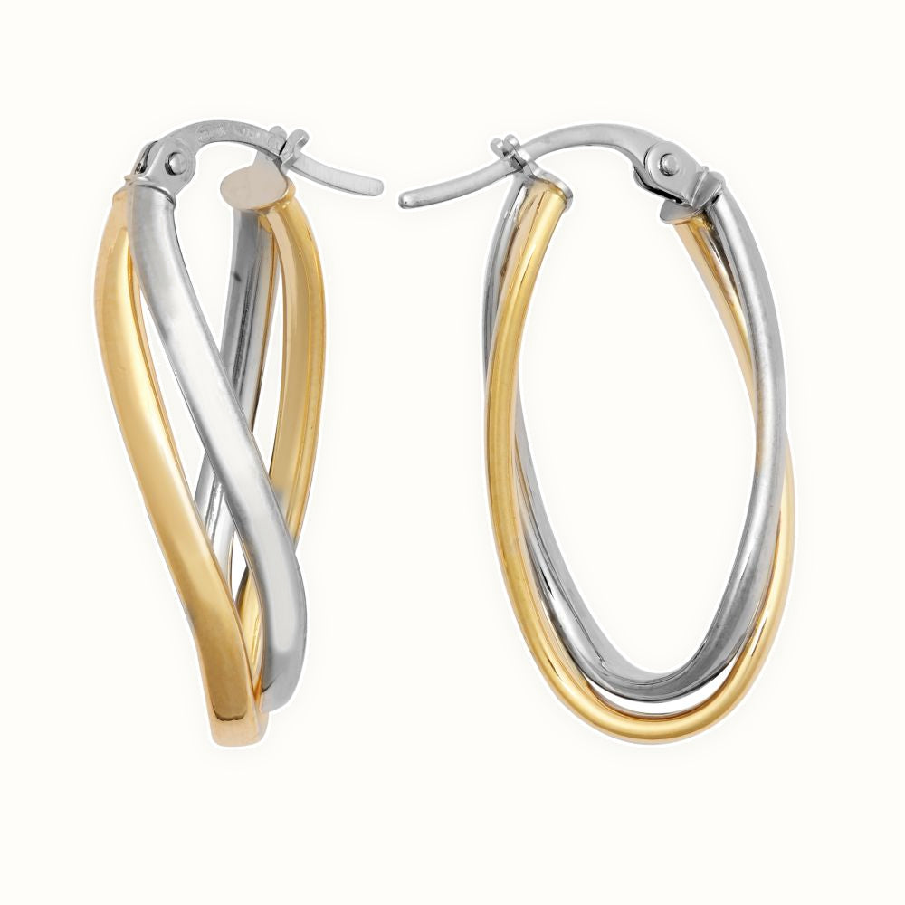 9ct Yellow & White Double Oval Hoop Earrings