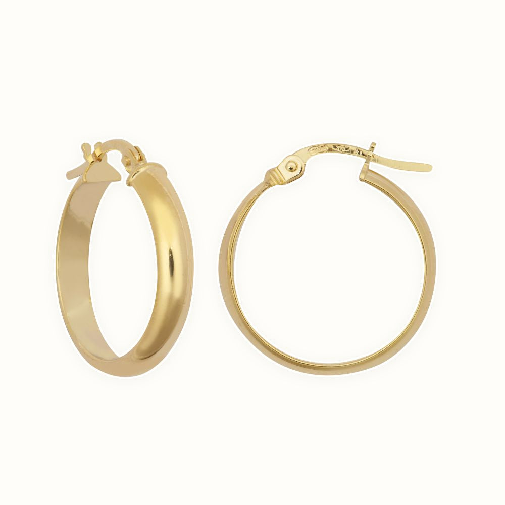 9ct Yellow 3mm Wedding Band Style Hoop Earrings