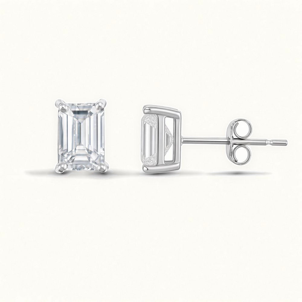 solid 9ct gold hand finished stud earrings claw-set with a rectangular-cut cubic zirconia stone — Delan Jewellers