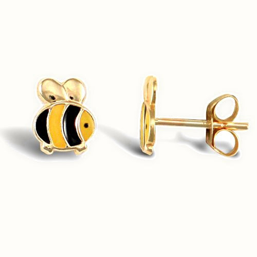 9ct Yellow Enamelled Bee Stud Earrings