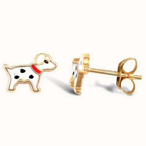 9ct Yellow Enamelled Dog Stud Earrings