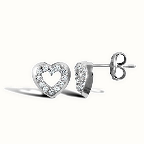 9ct white gold outline heart earrings with cubic zirconia's