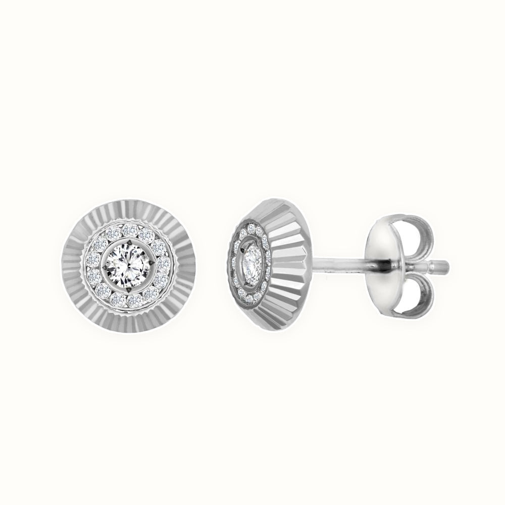 9ct White Gold CZ Bezel Stud Earrings