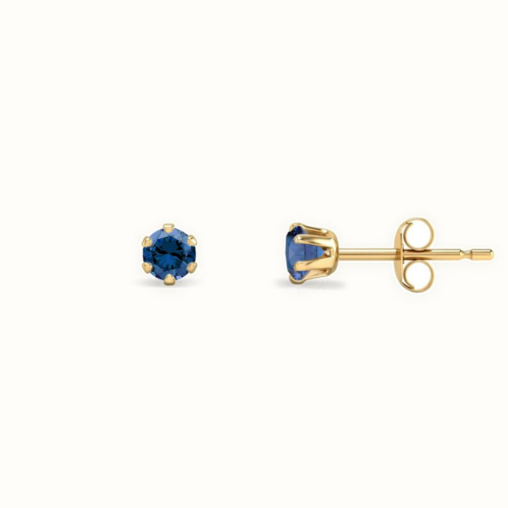 9ct Yellow Gold Claw-set Blue CZ Studs