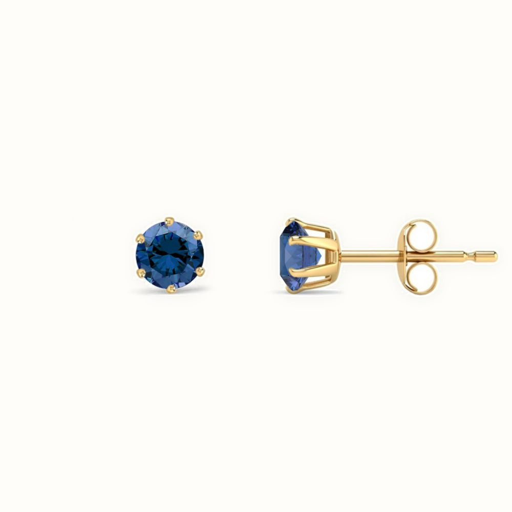 9ct Yellow Gold Claw-set Blue CZ Studs