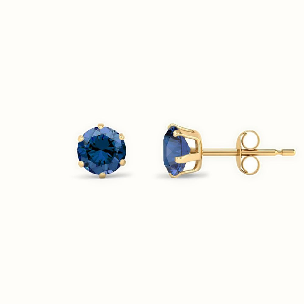 9ct Yellow Gold Claw-set Blue CZ Studs