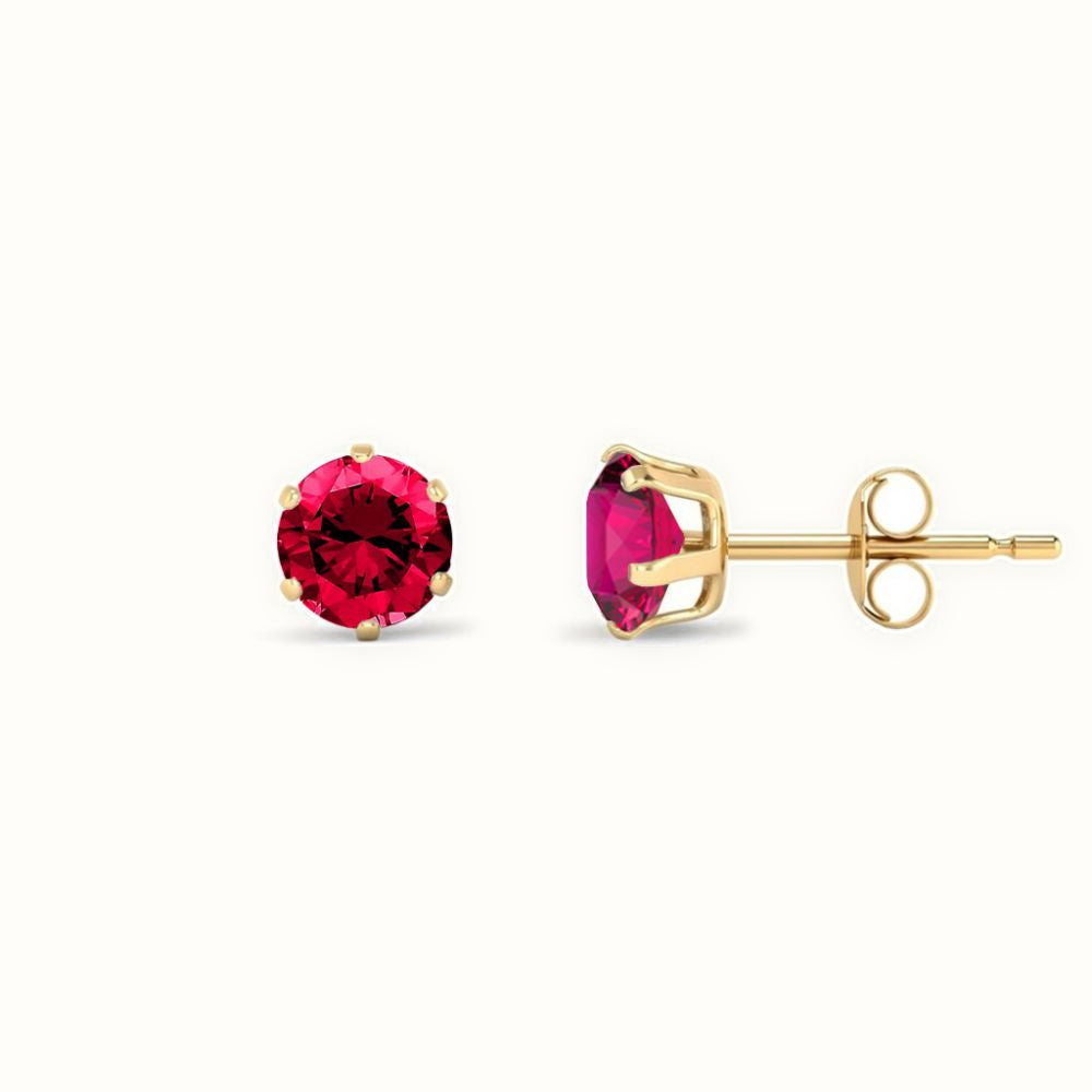 9ct Yellow Gold Claw-set Hot-pink CZ Studs