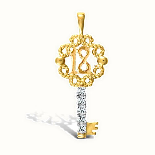 9ct Yellow Gold Cubic Zirconia 18 Key Pendant