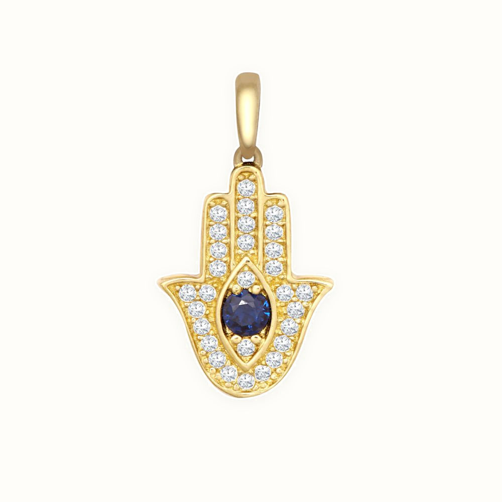 9ct Yellow CZ Set Hamsa Pendant