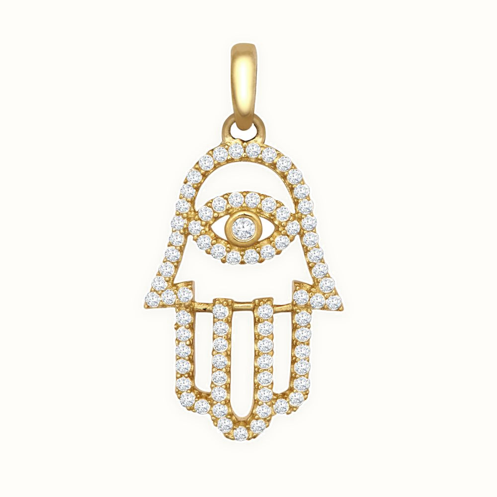 9ct Yellow CZ Set Hamsa Pendant