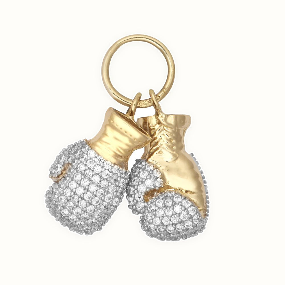 9ct Yellow Gold CZ Set Pair Boxing Glove Pendant
