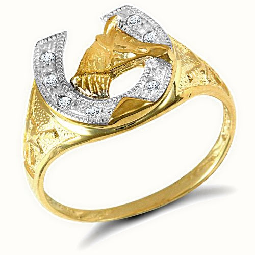 9ct Yellow Gold Cubic Zirconia Horse Shoe Ring
