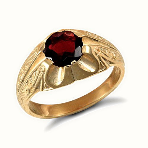 9ct Yellow Gold Gents Garnet Ring