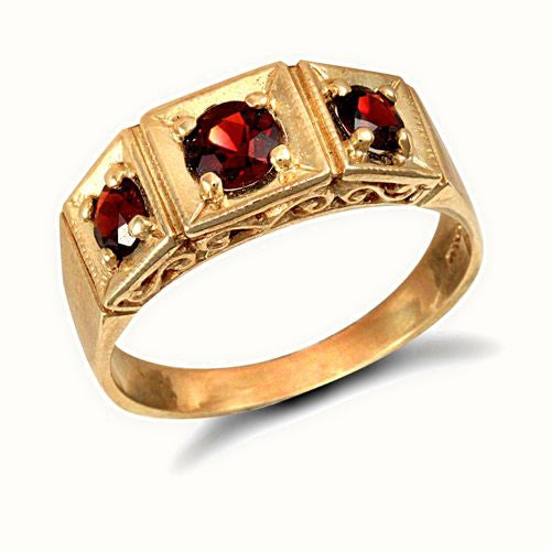 9ct Yellow Gold Gents Garnet Ring