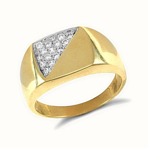 9ct Yellow Gold Signet Ring Half-Cubic Zirconia