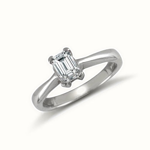 9ct White Emerald Cut CZ Solitaire Ring