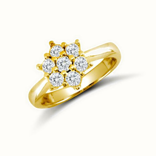 9ct Yellow Ladies CZ 7 Stone Cluster Ring