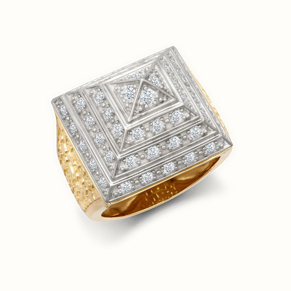 9ct Yellow Gold 1 Ounce CZ Set Pyramid Ring