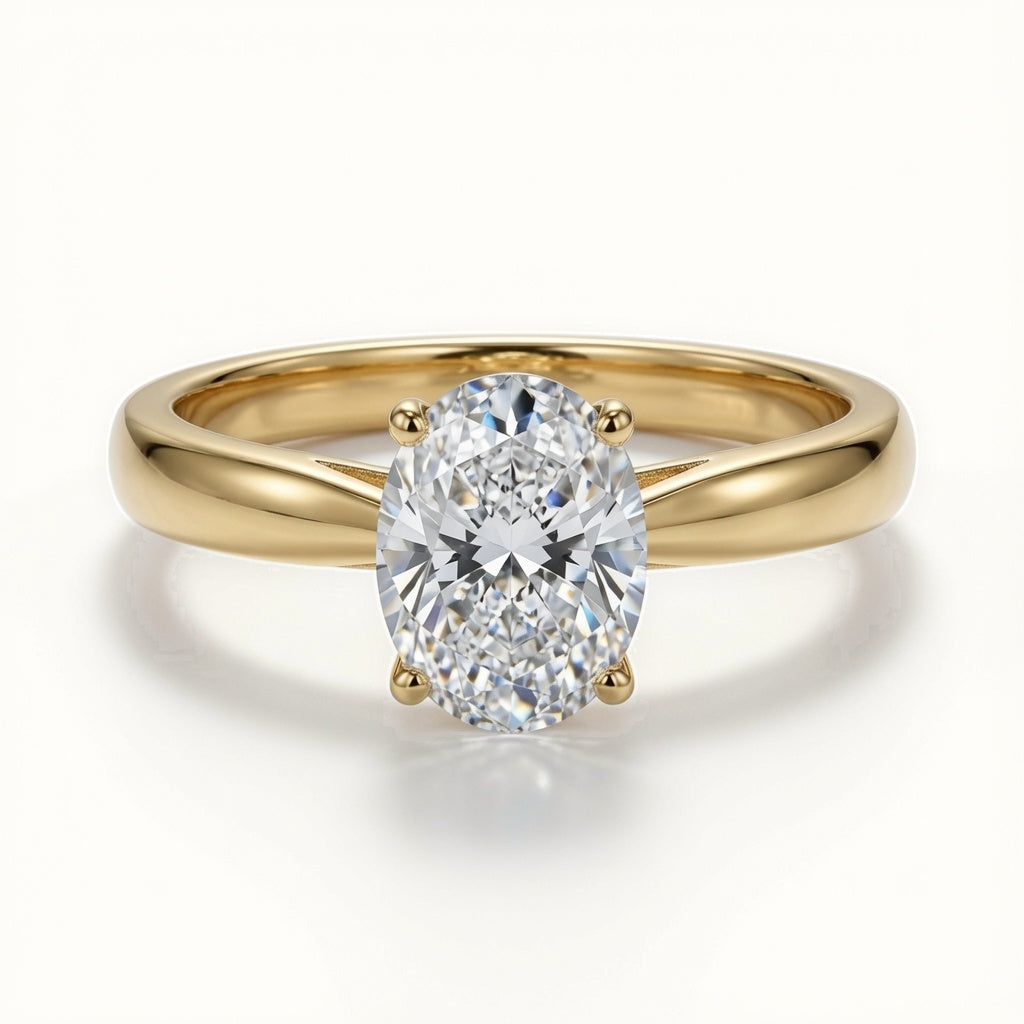 9ct Yellow Gold, 1.00ct Oval Cubic Zirconia Wed-fit Solitaire Ring