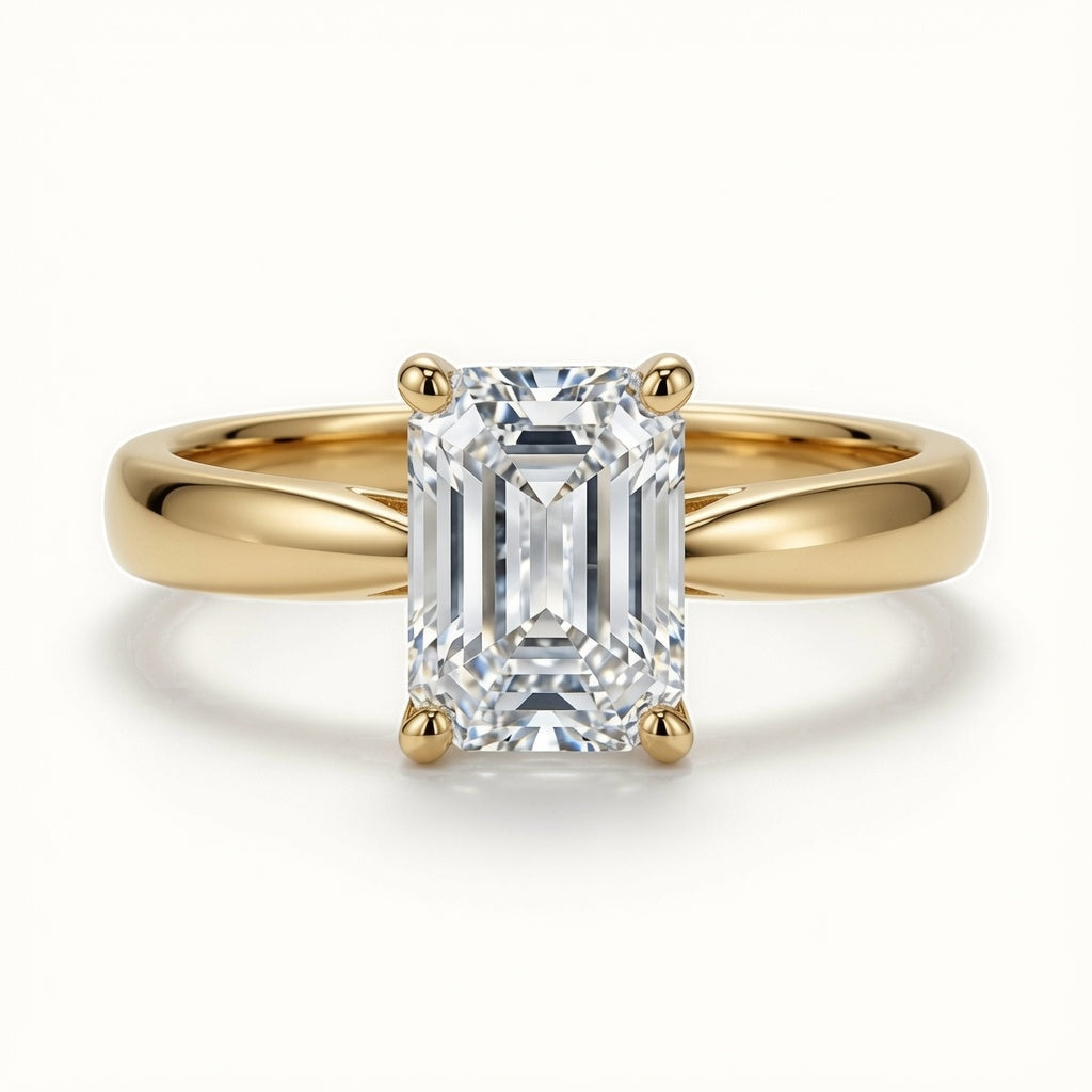 9ct Yellow Gold, 1.00ct Emerald Cut Cubic Zirconia Wed-fit Solitaire Ring