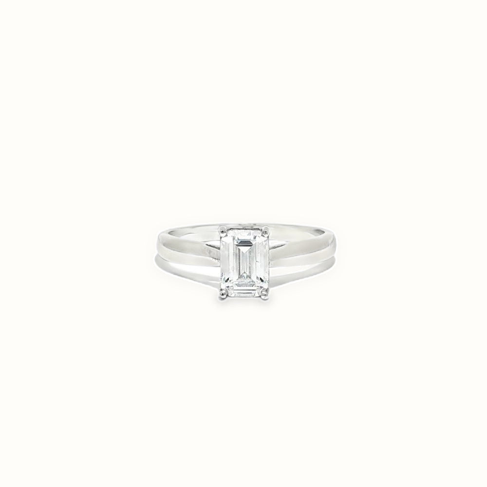 9ct White Gold, 1.00ct Emerald Cut Cubic Zirconia Wed-fit Solitaire Ring