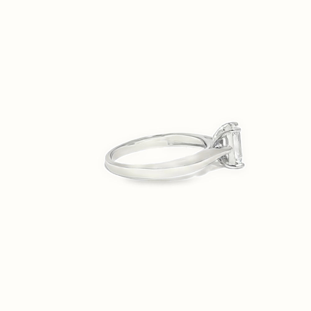 9ct White Gold, 1.00ct Emerald Cut Cubic Zirconia Wed-fit Solitaire Ring