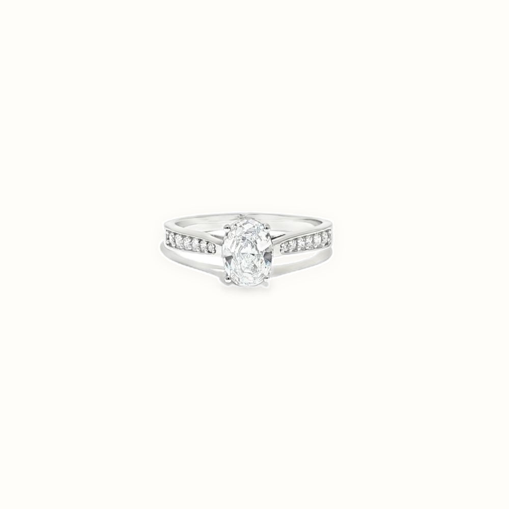 9ct White Gold, 1.00ct Oval Cubic Zirconia Wed-fit Engagement Ring