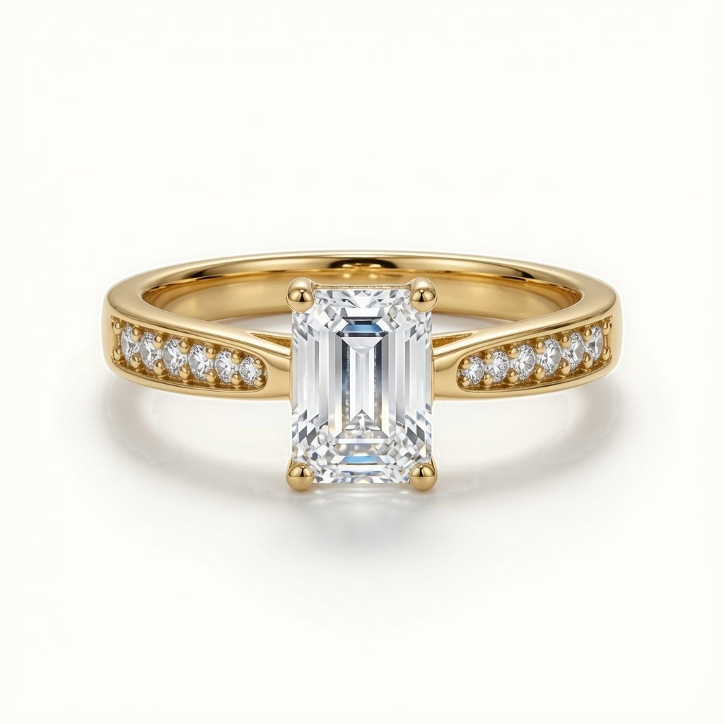 9ct Yellow Gold, 1.00ct Emerald Cut Cubic Zirconia Wed-fit Engagement Ring