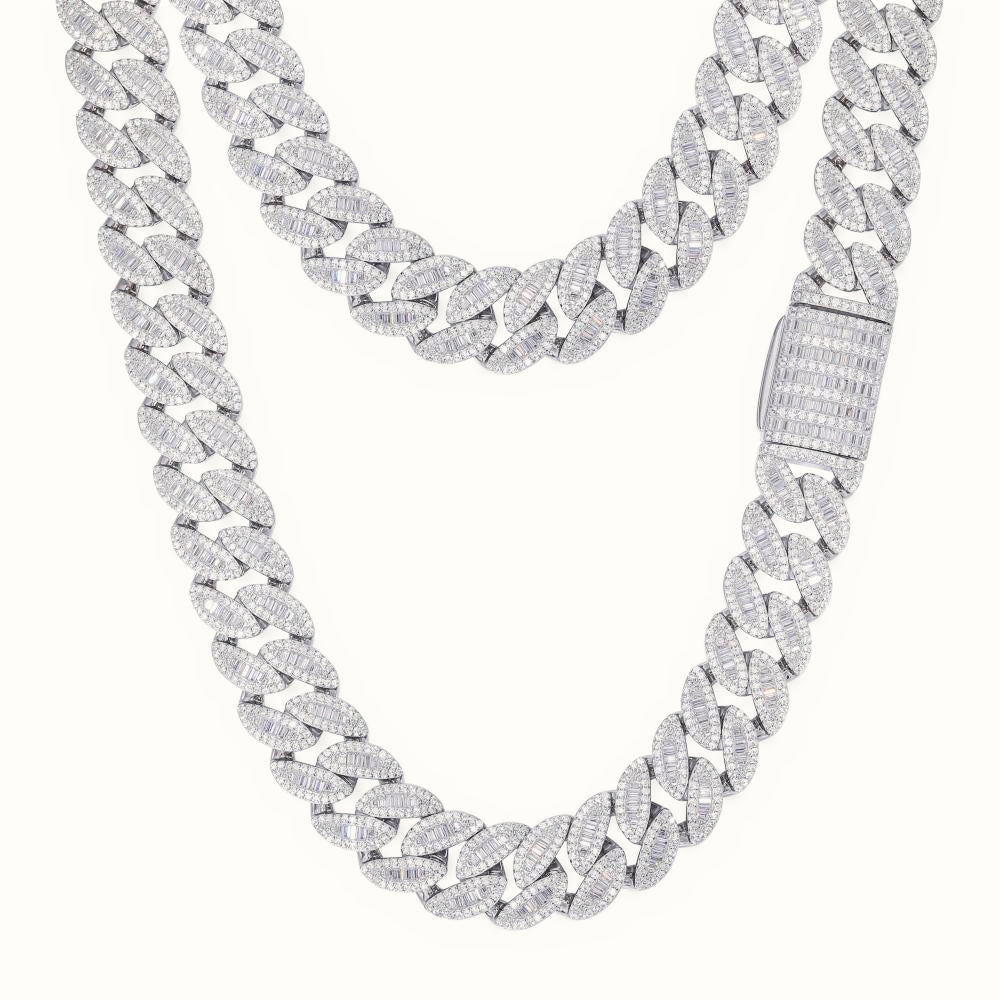 Sterling Silver Baguette CZ Set Cuban Chain 14.0mm – ABB202
