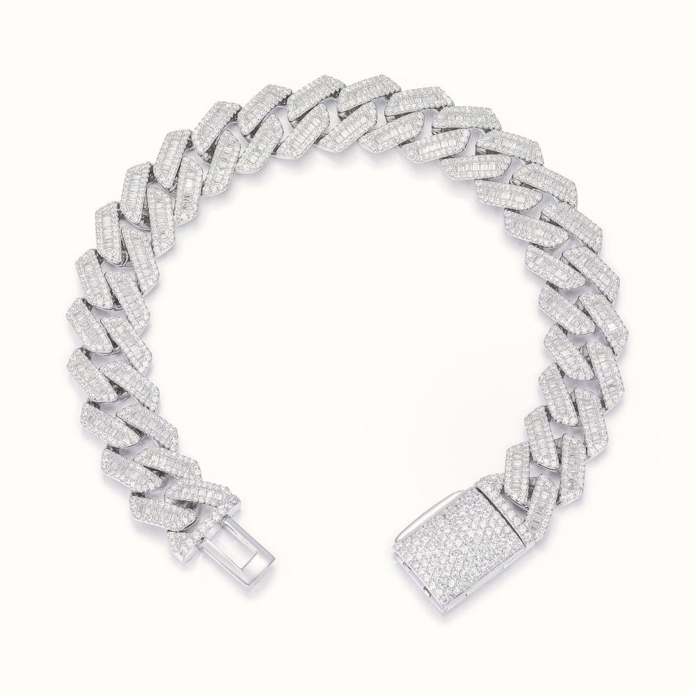 Sterling Silver Baguette CZ Set Cuban Bracelet 12.0mm – ABB203