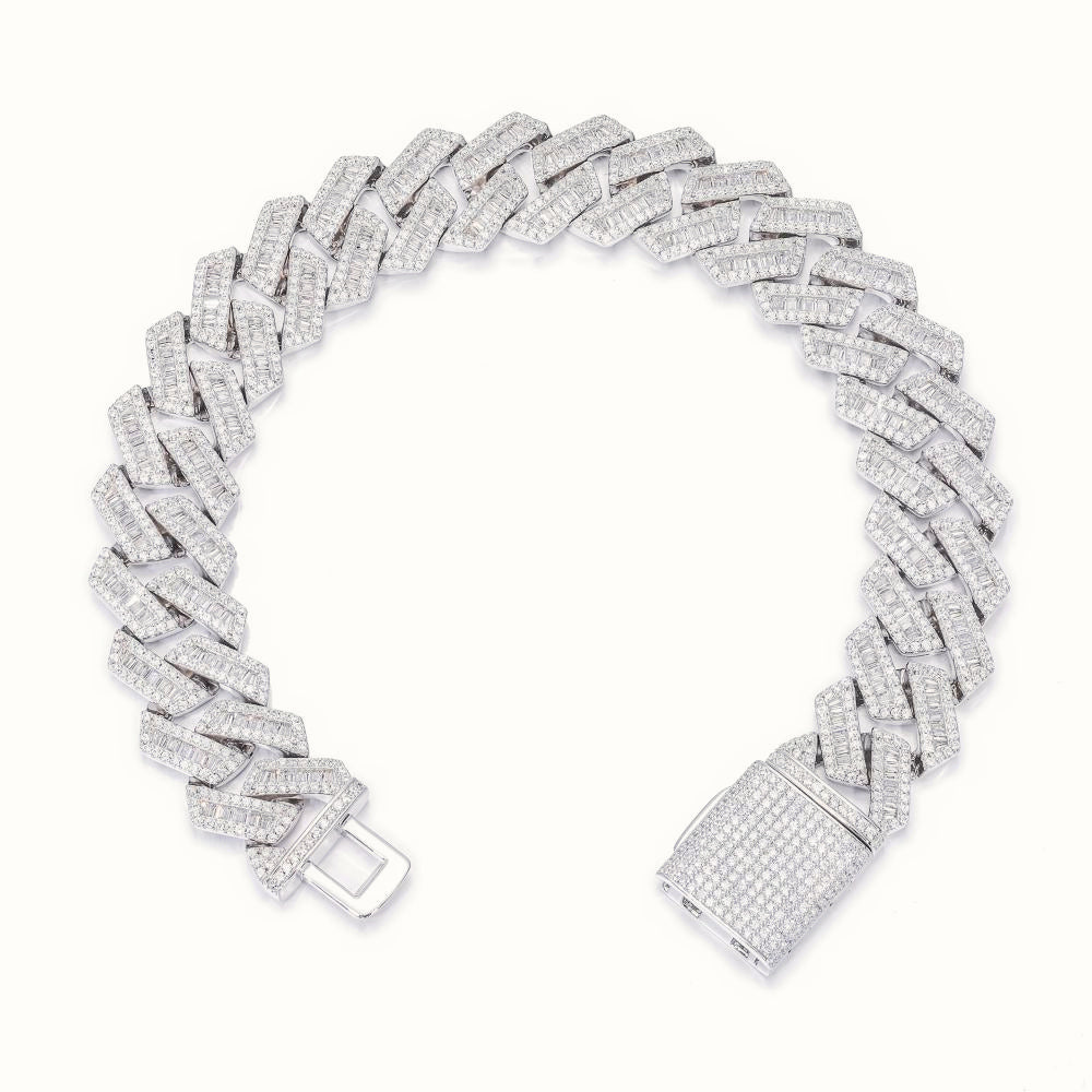 Sterling Silver Baguette CZ Set Cuban Bracelet 16.0mm – ABB204