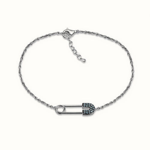 Sterling Silver Rhodium CZ Set Plated Safety Pin Bracelet – ABB226