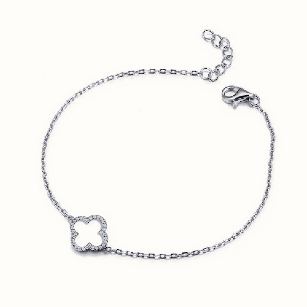Sterling Silver Rhodium Plated CZ Set Clover Bracelet – ABB235