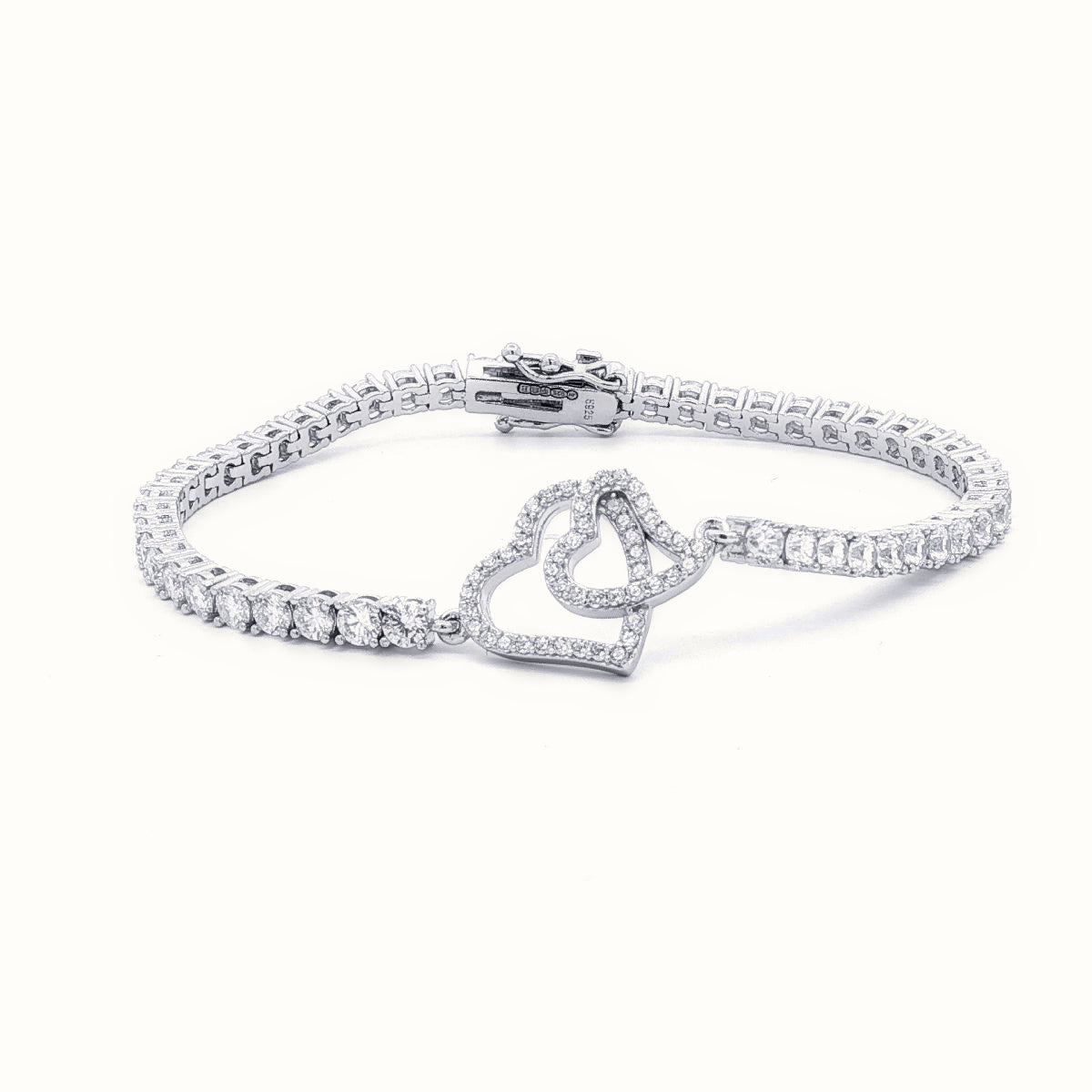 Sterling Silver CZ Set Double Heart Bracelet – ABB256