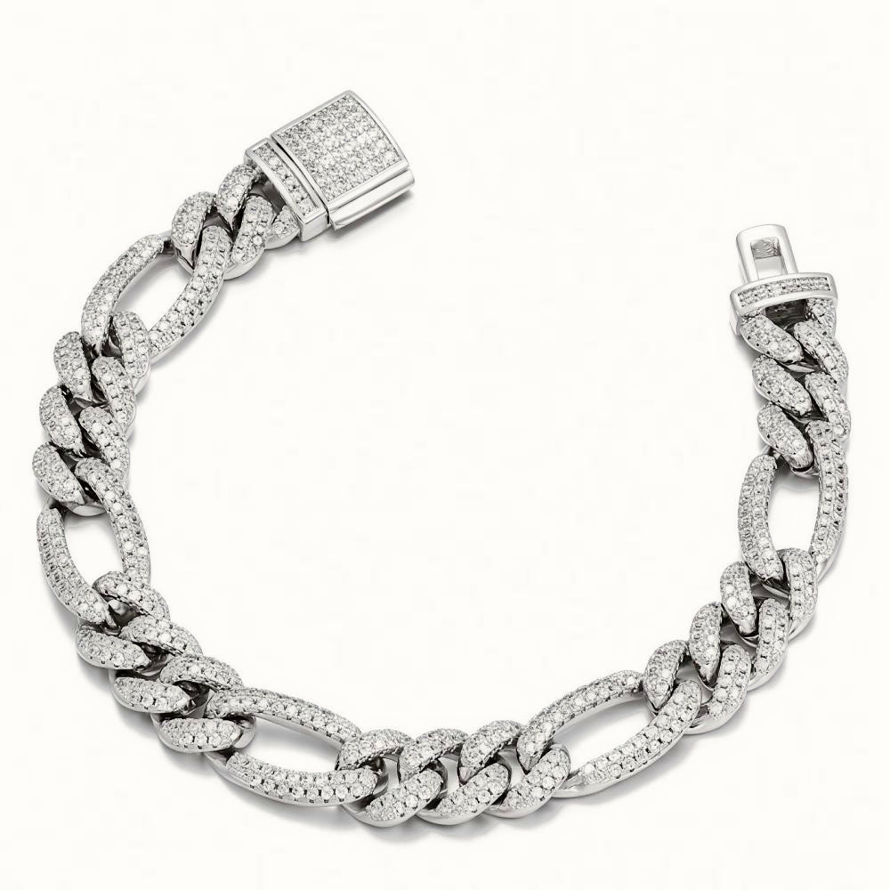 Sterling Silver CZ Set Figaro Bracelet – ABB257