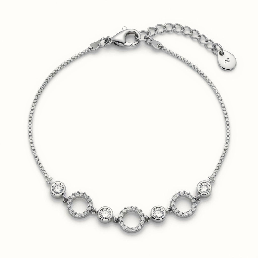 Sterling Silver CZ Circle Station Bracelet – ABB267