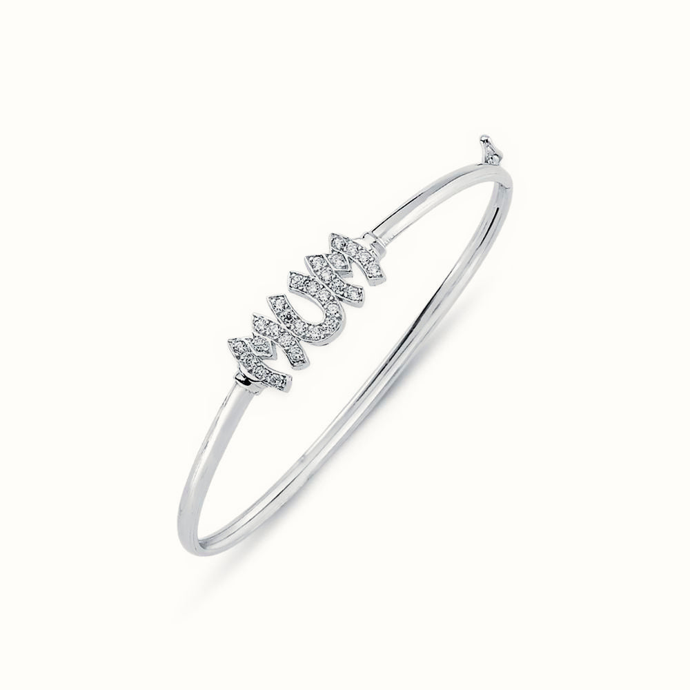 Sterling Silver CZ Set Mum Bangle – ABG060